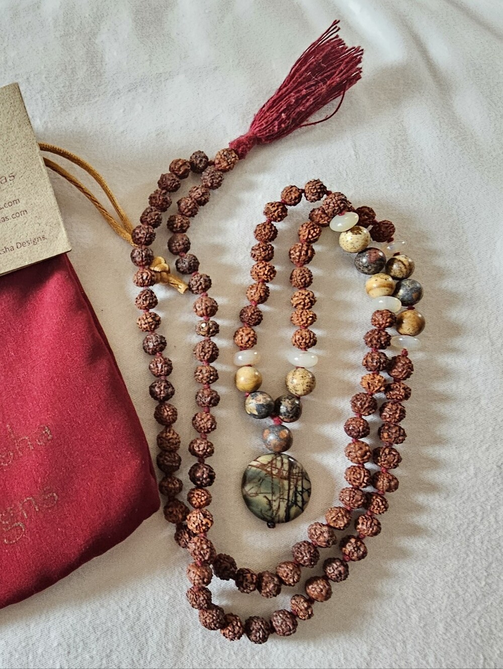 Rudraksha Beaded Mala with Red Pouch